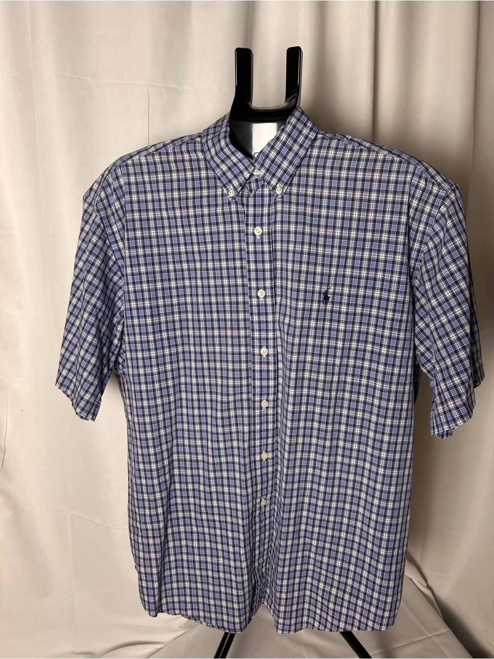 Ralph Lauren Navy and White Plaid Short-Sleeve Button-Down Shirt